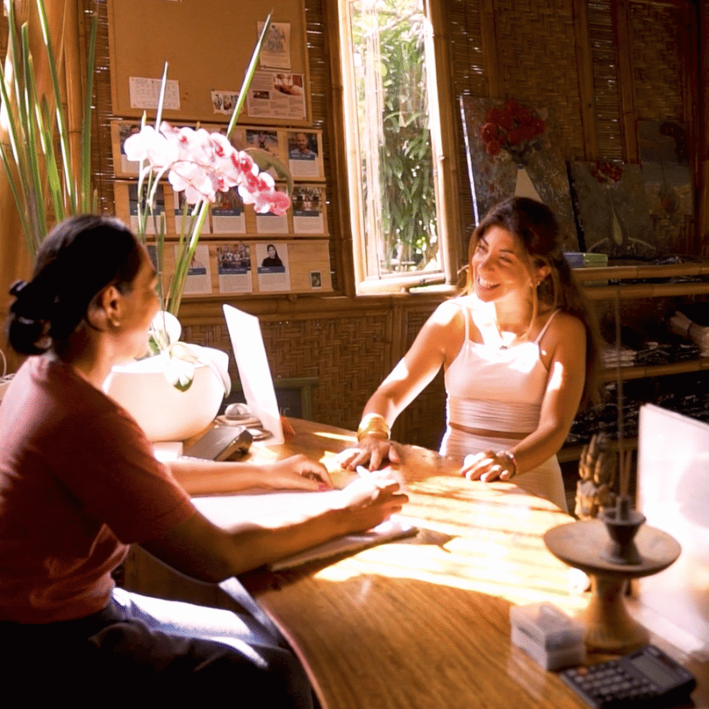 Bali’s Best 7-Day Retreat: Yoga, Wellness & the Art of Slowing Down 9 Guest warmly greeted by staff at Power of Now Oasis reception in Bali